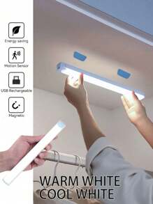 1 pieza Luz nocturna inalámbrica con sensor de movimiento, luz blanca/cálida, adecuada para gabinete, escaleras, cocina, dormitorio; luz nocturna magnética recargable, ideal para pasillos, armarios, decoración del hogar