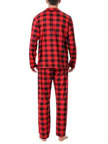 Christmas Parent-Child Pajamas, Plaid Print Long Sleeve Lapel Shirt, Pants, Dress, Jumpsuit, Dog Triangular Bib