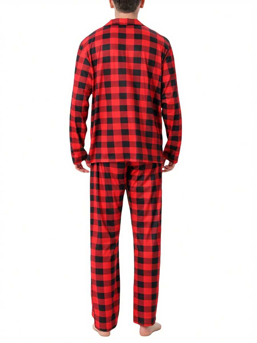 Christmas Parent-Child Pajamas, Plaid Print Long Sleeve Lapel Shirt, Pants, Dress, Jumpsuit, Dog Triangular Bib