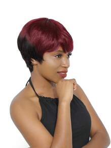 NATURAL/99JC Short Wig With Bangs Pixie Cut Bangs Wig Human Hair Machine Made Wig