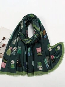 1 件女式波西米亚风格流苏猫印花围巾披肩