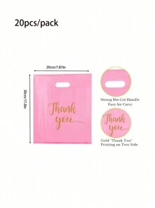 20/50 件/包派对礼品购物手提袋，印有“谢谢”字样，圣诞节 - 粉色 - 查看 6