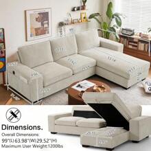 ASHOMELI 99" Convertible Sectional Sofa,L Shaped Couch,Multi-Functional Reversible Sofa With USB And Type-C Charging Ports, Storage Space, Breathable Fabric (Beige) - Màu xám đen - Xem 2