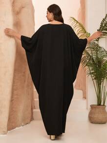 Plus Size Mgiacy-Classy, Nova Chegada, Gola Redonda, Grande Burca Árabe Feminina, Romântico Estampado Contraste, Elegante, Robe