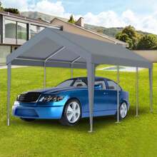 Binlin Heavy-Duty 10x20ft Waterproof Carport Replacement Canopy Cover With 72 Elastic Buckles - UV Protected White Tarp For Outdoor Shelter, Frame Is Not Included, White - Grey - View 6