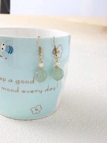 1 对天然石耳环，女士耳环平衡能量瑜伽冥想友谊绿玛瑙青金石圆珠耳环，珠宝和手表/女士时尚珠宝/女士耳环/女士耳环 - 金色 - 查看 14