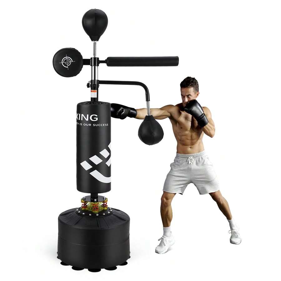 Studyset 5 In 1 Punching Bag With Stand, Heavy Boxing Bag With With 2 Speed Balls, 360°Relax Bar, Hitting Target, Height Adjustable Kickboxing Reflex Equipment For Home Office Gym - màu đen - Xem 1