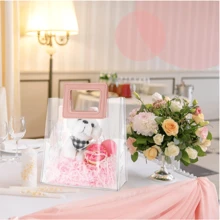 6 Stück - transparente Geschenktüte mit Griff, kleine transparente PVC-Geschenktüte aus schwerem Material, wiederverwendbare PVC-Tasche, Geschenktüte für Hochzeit, Shopping, Brautjungfern-Geschenk, Valentinstag-Geschenk