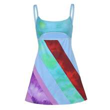 Women's Casual Suspender Short Dress - Contrast Color U-Neck With Backless A-Line Design, Chic  Comfortable Summer Dress - Color Matching - View 4