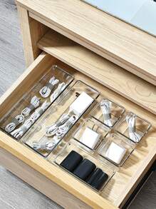 1pc Clear Drawer Makeup Organizer Box With Dividers, Cosmetic Storage Holder For Vanity Table, Perfume Organizer, Lipstick & Eyebrow Pencil Case,For Holiday Beach, Bathroom Collection, Bedroom Collection, Large Capacity