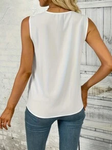 Women's Casual Spring And Summer Hot Style Solid Color Pleated V-Neck Sleeveless Blouse - White - View 2