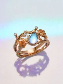 1 PC Niche Vintage Design Tree Branch Maple Leaf Double Layer Ring Ladies Light Luxury Holiday Party Jewelry Gifts - Ring - View 4