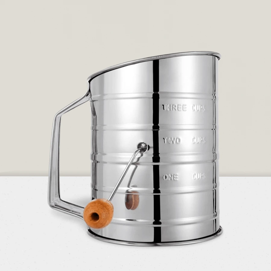 Flour Sifter - 3-Cup Stainless Steel Rotary Hand Crank With Fine Mesh & Loop Agitator For Quick Sifting, Perfect For Baking Cakes, Spices, And Pastries - Silver - View 1