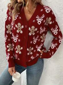 Women Classic Cardigan Ugly Christmas Sweaters V Neck Button Down Long Sleeve Open Front Sweater With Fun Patterns And Animals