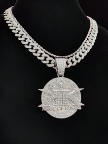 1pc Creative KING OF KINGS Letter Shape Pendant Necklace, Hip-Hop Pendant Necklace, Suitable For Party Or Daily Wear, 2 Chain Styles Available - Silver - View 2