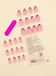 Valentines Nails 24pcs French Red Nails Short Almond Shape Press On Nails Valentine's Day Fake Nails Red Heart Nails Art Pink Nails Glitter Fake Nails Includes 1sheet Adhesive Tabs & 1pc Mini File