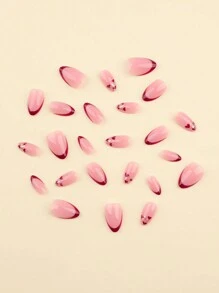 Valentines Nails 24pcs French Red Nails Short Almond Shape Press On Nails Valentine's Day Fake Nails Red Heart Nails Art Pink Nails Glitter Fake Nails Includes 1sheet Adhesive Tabs & 1pc Mini File