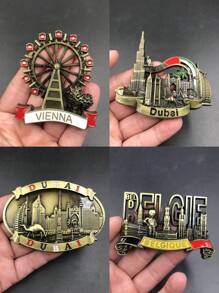 1个3D复古青铜建筑磁贴，旅行纪念品装饰冰箱贴，家居便利备忘录磁贴，城市地标建筑纪念磁贴