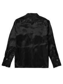 Men's Dress Shirt Button Down Casual Long Sleeve Shirt Prom Wedding Regular Fit Button Up Shirt, Men Satin Ruffle Shirts Long Sleeve Stand Collar Solid Color Slim Fit Dress Shirt - màu đen - Xem 3