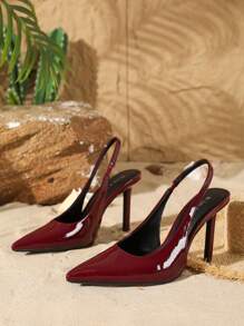 On feet& in love 2025秋冬女士优雅尖头露跟细高跟鞋，时尚通勤百搭连衣裙鞋，适合搭配连衣裙、婚礼等场合，优雅大方。 - 酒紅色 - 查看 5