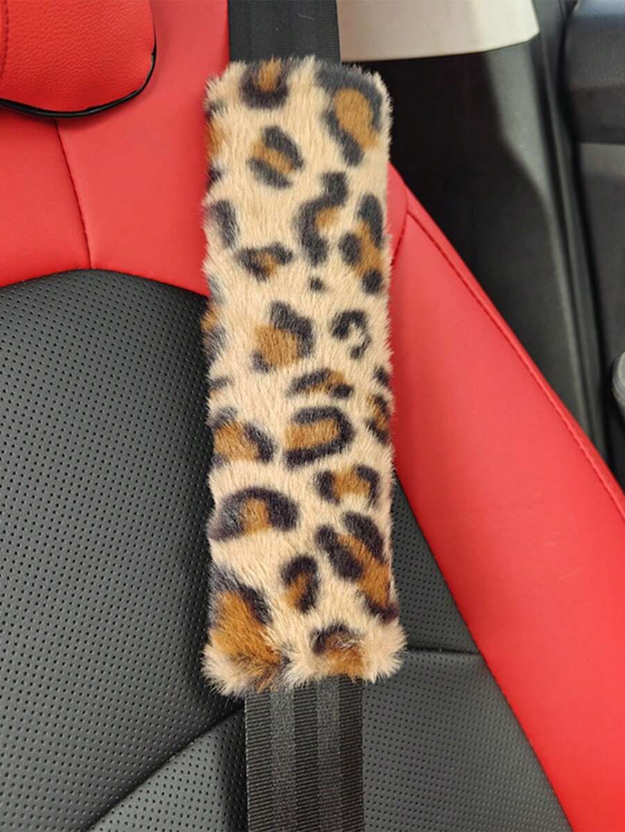 1 pieza/2 piezas Funda protectora para el cinturón de seguridad del coche con estampado de leopardo, protección contra pellizcos y desgaste - Unitalla - Ver 1