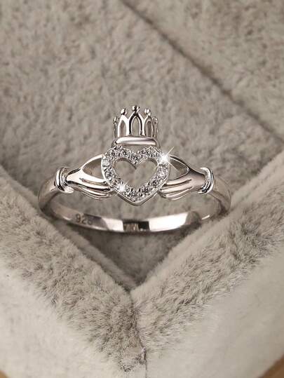 Esberry 1Pc Simple Exquisite Love Crown Feminine Zirconia Ring 925 Sterling Silver Exquisite Ladies Jewelry Gift