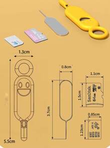 1 pièce Épingle d'éjection de carte SIM avec visage souriant de couleur aléatoire, chaîne porte-clés amovible de plateau de carte mémoire portable, cadeau
