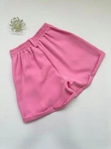 Jemmy Fashion Tailored Shorts With Elastic Details At The Back, Look Slim, Summer Style, Foreign Style, Thinness, Age-Reducing Temperament, Hot Pants, High Waist Loose, Wide Legs And Shorts Chic & Solid Color, Size Pmg, Have White Black Gray Navy Blue Beige Caramel Brown Coffee - rose - 查看 2