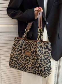 Leopard Print Canvas Tote Bag, Vintage Shoulder Bag, Fashionable Handbag Suitable For School, Work, And Shopping, Fall Winter Fashionable Cheetah Print Purse For Women