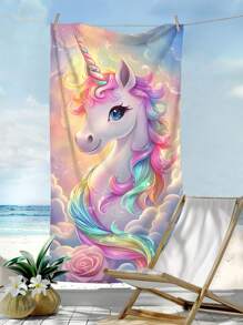 1 件独角兽卡通印花超柔软吸水游泳/沙滩巾，适合沐浴、旅行和户外