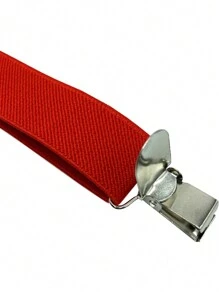 1pc Unisex Red Solid Color Adjustable 3-Clip Elastic Suspenders, Casual Suit Pants Accessory, Suitable As Valentine's Day Holiday Gift Halloween Accessories, Halloween Costumes Autumn-Winter Accessories Halloween Costume,Suitable For Teens, Youth,Men,Casual, Outdoor, Athletic, Vacation, Graduation Gifts, Birthday, Daily Wear - Red - View 6