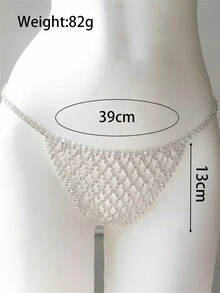 Women's Fashion Sexy Rhinestone Mesh Thong Bikini Chain - Silver - View 3