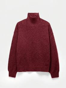 FOR BEAUTY Women's Autumn/Winter New High Neck Burgundy Minimalist Commuter Style Sweater, Fashionable Slim Fit, Elegant & Stylish, Ribbed Long Sleeve Casual Everyday Commuter Warm Knit Top, Suitable For Carnival, New Year, Valentine's Day - Purple - View 5