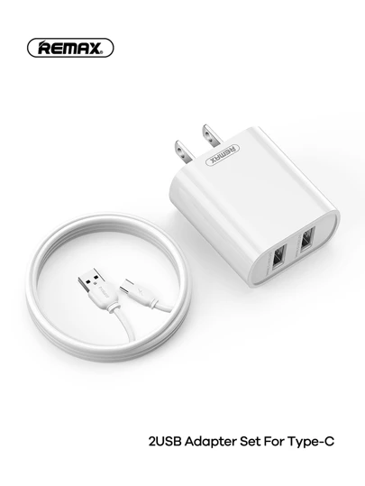  Remax 18W PD 充电器带 2 个 USB A + 1m PD Type-C 充电线套装，兼容 14/13/12/11、安卓手机，通用旅行充电器多组套装 1-3 套，适用于旅行、办公室、宿舍和家庭多端口、适配器