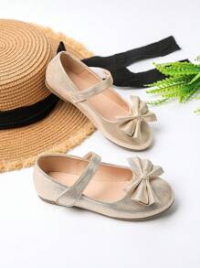 1 par de zapatos planos de niña con decoración de moño, adecuados para todas las estaciones