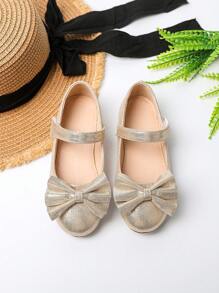 1 par de zapatos planos de niña con decoración de moño, adecuados para todas las estaciones