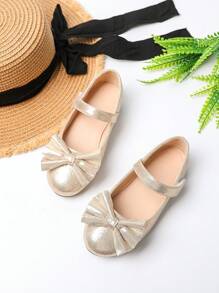 1 par de zapatos planos de niña con decoración de moño, adecuados para todas las estaciones