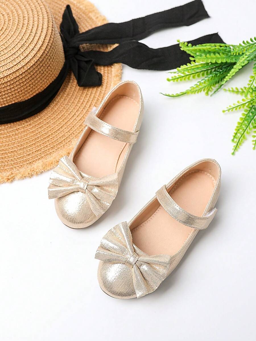 1 par de zapatos planos de niña con decoración de moño, adecuados para todas las estaciones