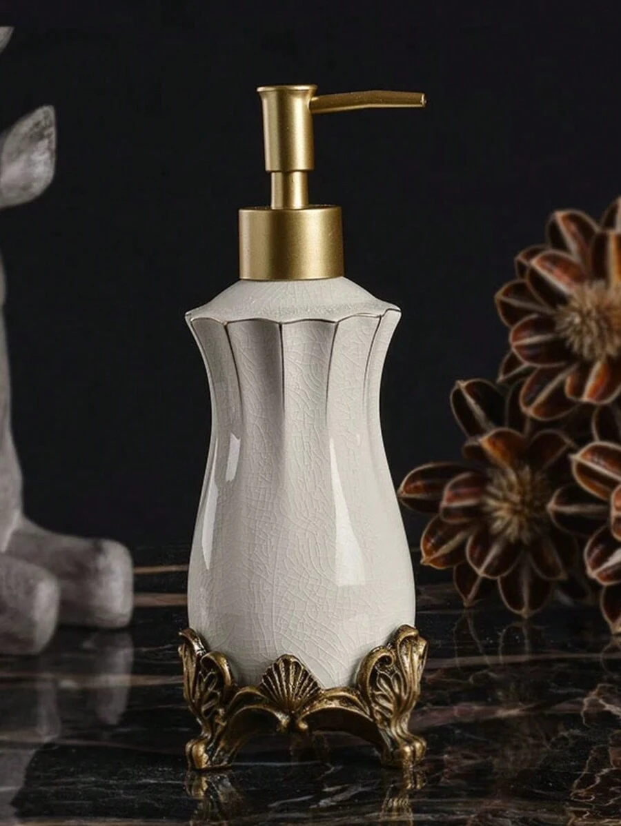 1 Chai đựng dung dịch tắm bằng gốm, họa tiết hoa diên vĩ phong cách Châu Âu, phụ kiện phòng tắm, quà tặng Valentine/Giáng sinh, trang trí nhà vệ sinh, trang trí phòng tắm, trang trí mùa thu, trở lại trường - Màu be - Xem 1