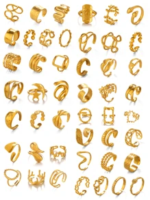 Set de 6 anillos de acero inoxidable para mujeres con formas de sol, luna, estrella y corazón como regalo - anillo de la suerte - Ver 1