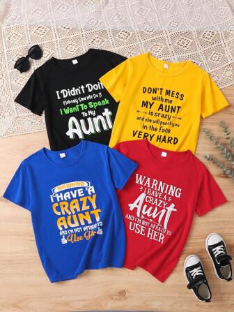 4 件套儿童字母印花短袖 T 恤套装，男童幼儿休闲 T 恤，多种颜色，夏季