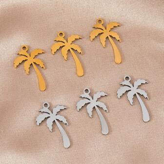 5pcs/Pack Stainless Steel Minimalist Coconut Tree Pendant, Plant Design Gold/Steel Bottom Pendant With Hole, Suitable For DIY Jewelry Making Such As Bracelets, Necklaces, Earrings, Keychains