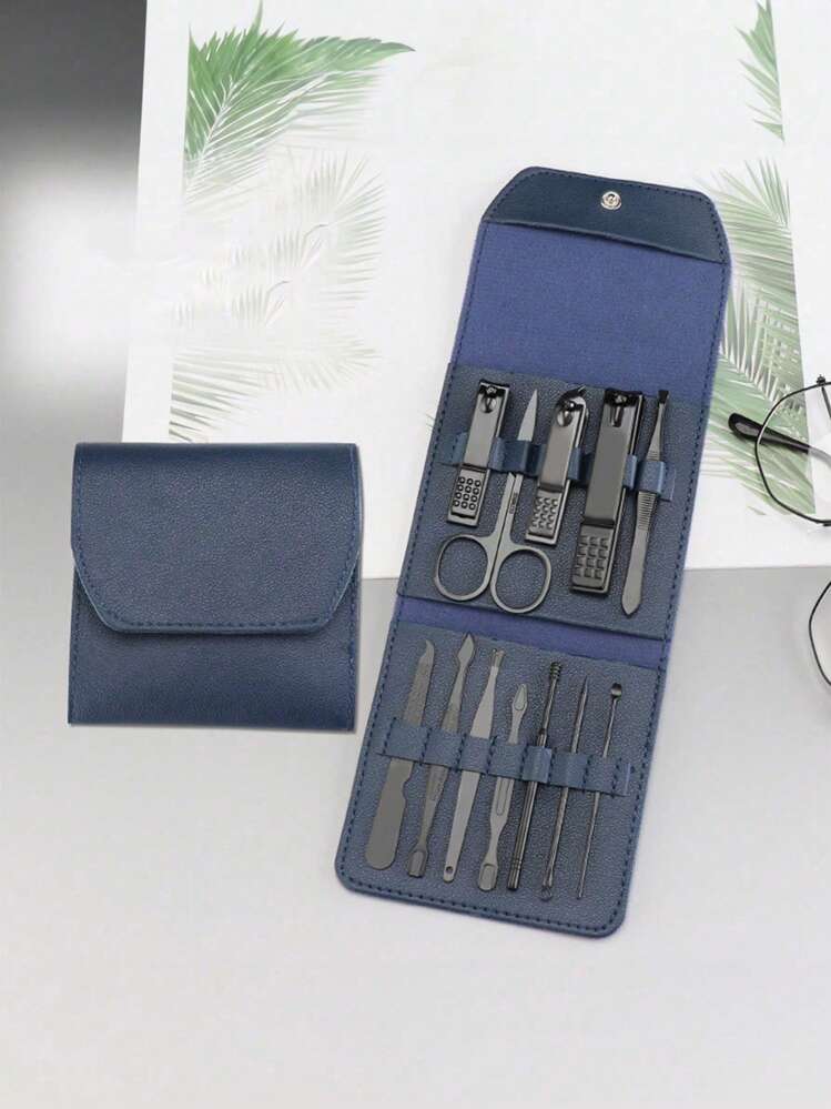 Set De Manicura Pedicura, Conjunto De Cortaúñas Para Uñas, Kit De Higiene Para Viaje, Conjunto De Cuidado Cortador Profesional De Acero Inoxidable, Tijeras, Pinzas, Cuchillo, Recogedor De Orejas, Herramientas De Cuidado Y Aseo, Con Estuche - Azul Marino - Ver 12
