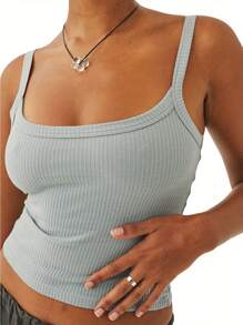 Womenacute;S Solid Color Tank Tops, Basic Sleeveless Scoop Neck Slim Fit Shirts Ribbed Tops - Light Grey - View 3