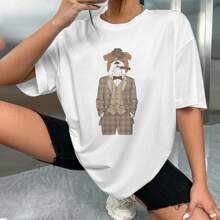 Unisex 100% Cotton Oversized T - Shirt With Suave Bulldog Print