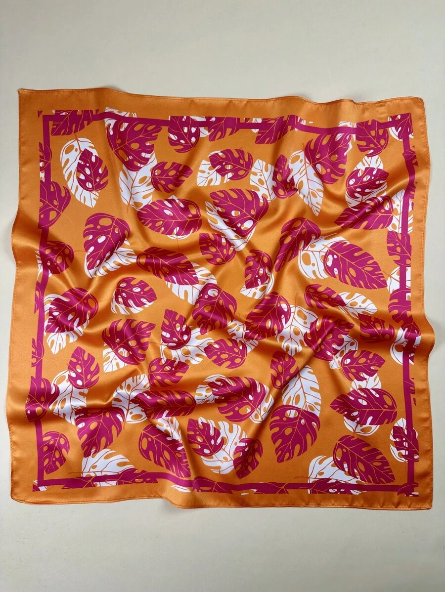 1PC Khăn vuông in họa tiết lá nhiệt đới thanh lịch dành cho nữ Bandana Khăn trùm đầu bằng vải satin Phụ kiện tóc - Nhiều màu - Xem 1