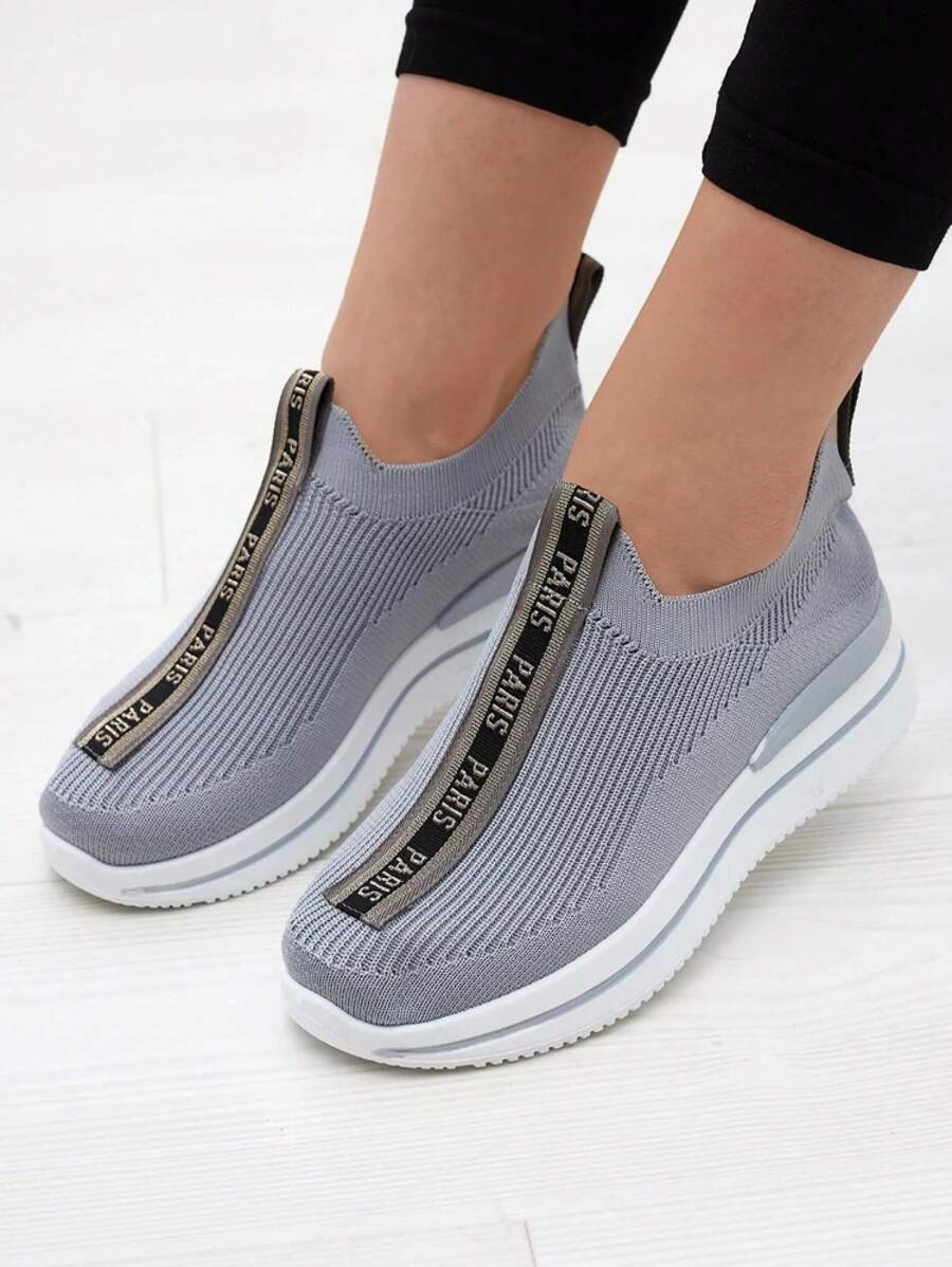 Women's Slip-On Sports Shoes With Lettering InCerppa- Footwear - Grey - View 1