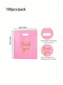 100入組/包粉色的謝謝購物禮品袋適用於派對和禮物 - 粉色 - 查看 4