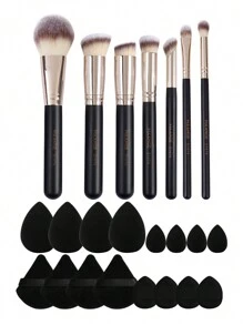MAANGE 23Pcs Professional Makeup Tool Set With 7pcs Facial Makeup Brushes+16pcs Powder Puff Accessories,Foundation Brush Concealer Brush Powder Brush Contour Brush Eyeshadow Brush Nose Shadow Brush Smudge Brush,Makeup Tools With Soft Fiber And Skin Friendly For Easy Carrying,Brush For Travel,Gift For Women&Girls - 黑色 - 查看 11