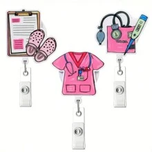 1 件/3 件粉色护士徽章卷轴 - 可伸缩和旋转证件夹，带易拉夹，耐用亚克力 - 彩色 - 查看 1